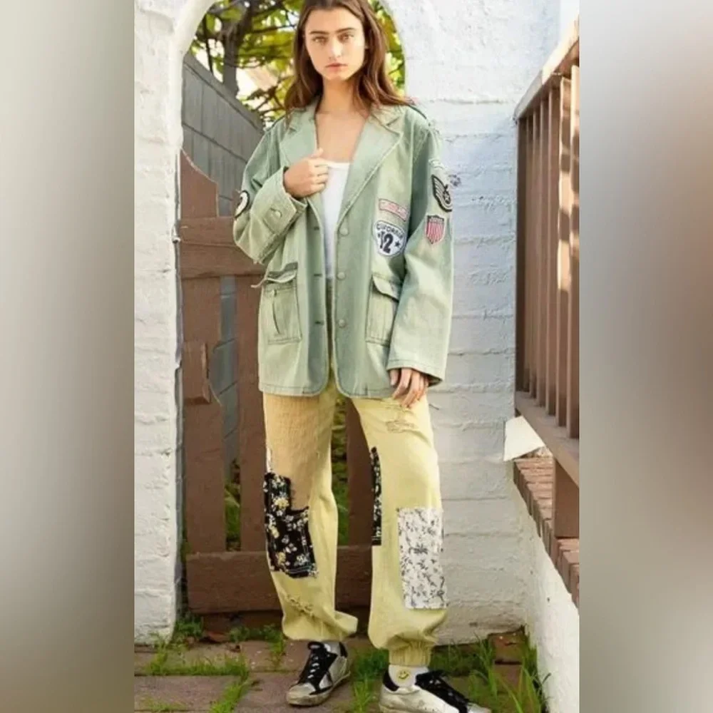 POL Kennedy Military Black Corduroy Jacket Vintage Patch detail & Pockets Size L - Picture 17 of 17